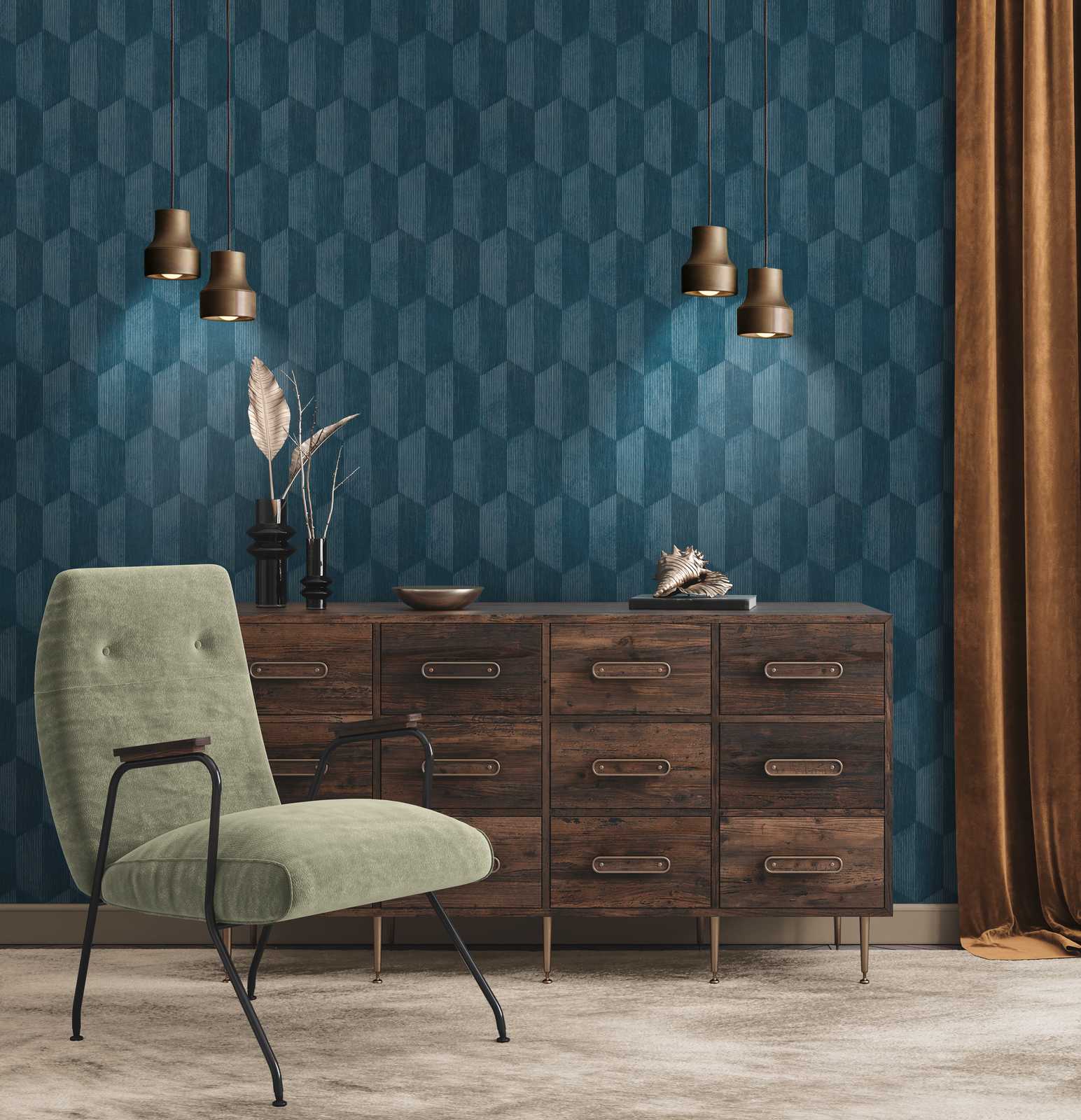             Wallpaper 3D pattern with graphic facets design - blue
        