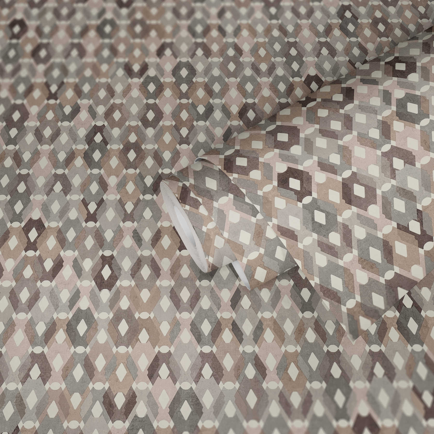             Pattern wallpaper diamonds in vintage look - beige, brown
        