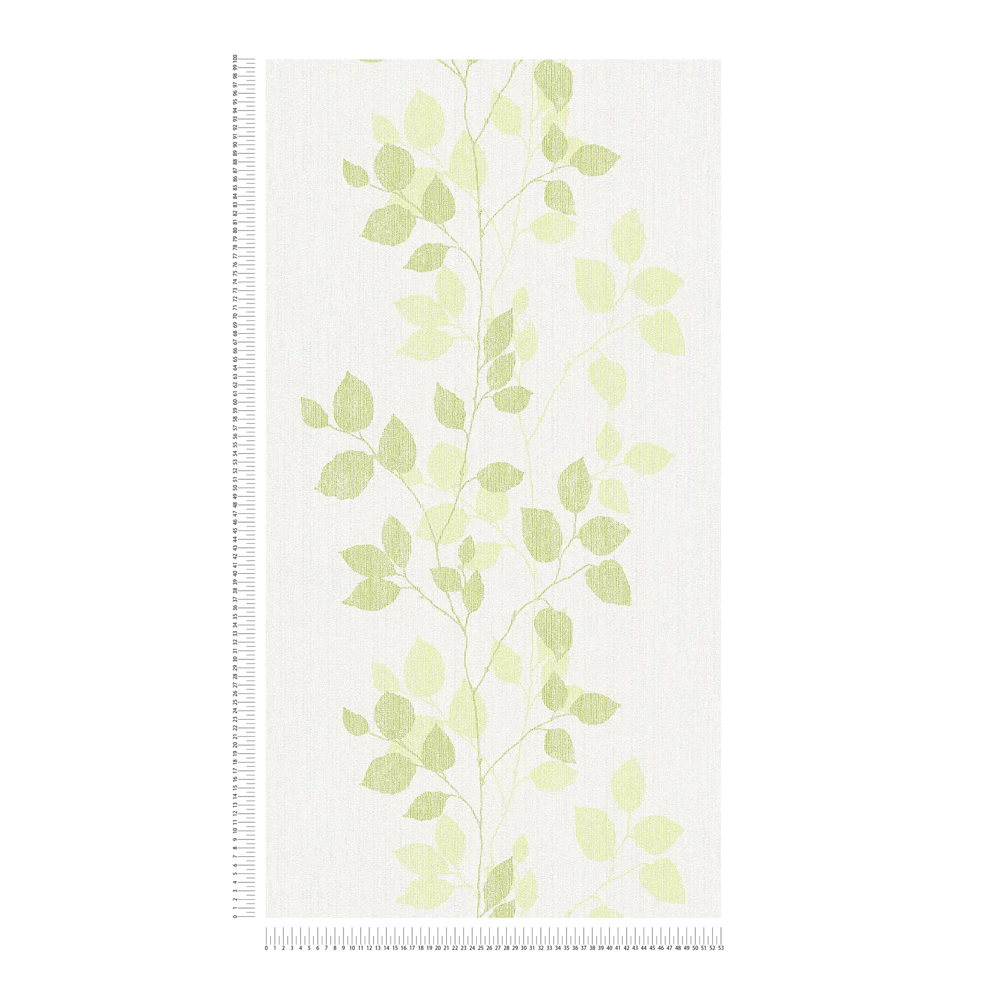             Patroonbehang bladeren in lentekleuren - groen, wit
        