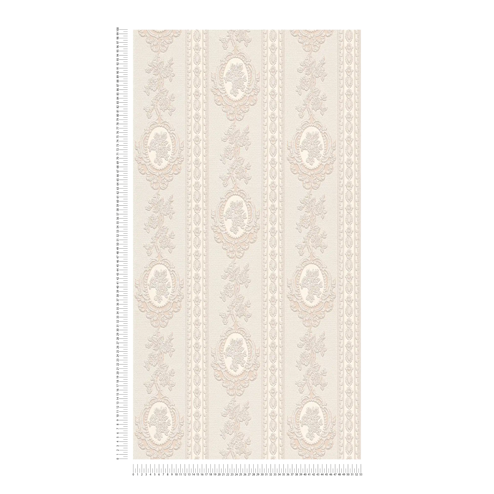             Ornamental wallpaper floral elements, stripes and flowers - beige, cream, silver
        