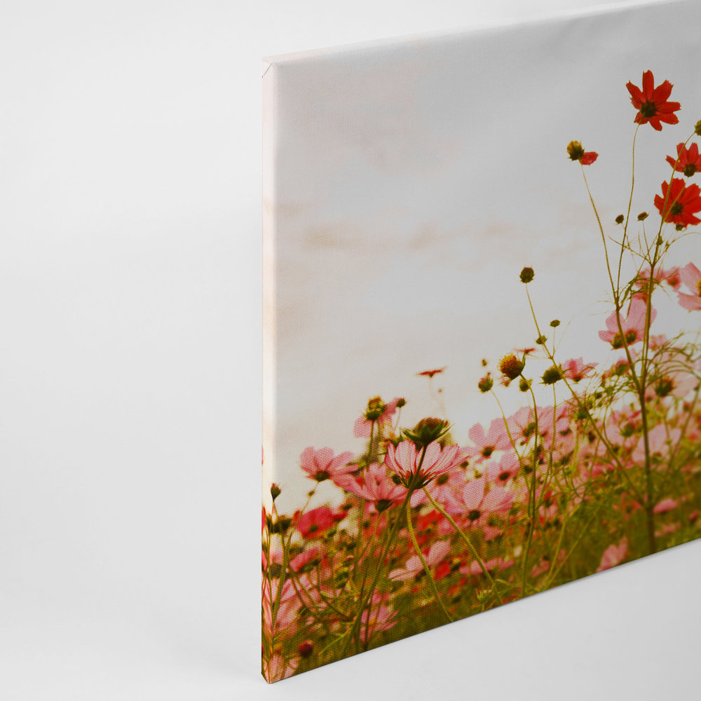             Toile avec pré fleuri au printemps | rose, vert, blanc - 0,90 m x 0,60 m
        