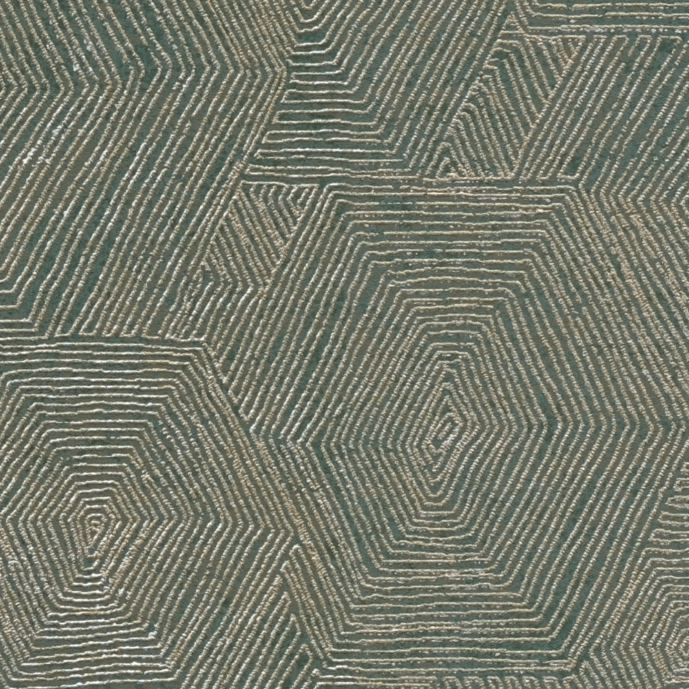             papier peint chiné avec structure graphique dans un look ethnique - métallique, vert
        