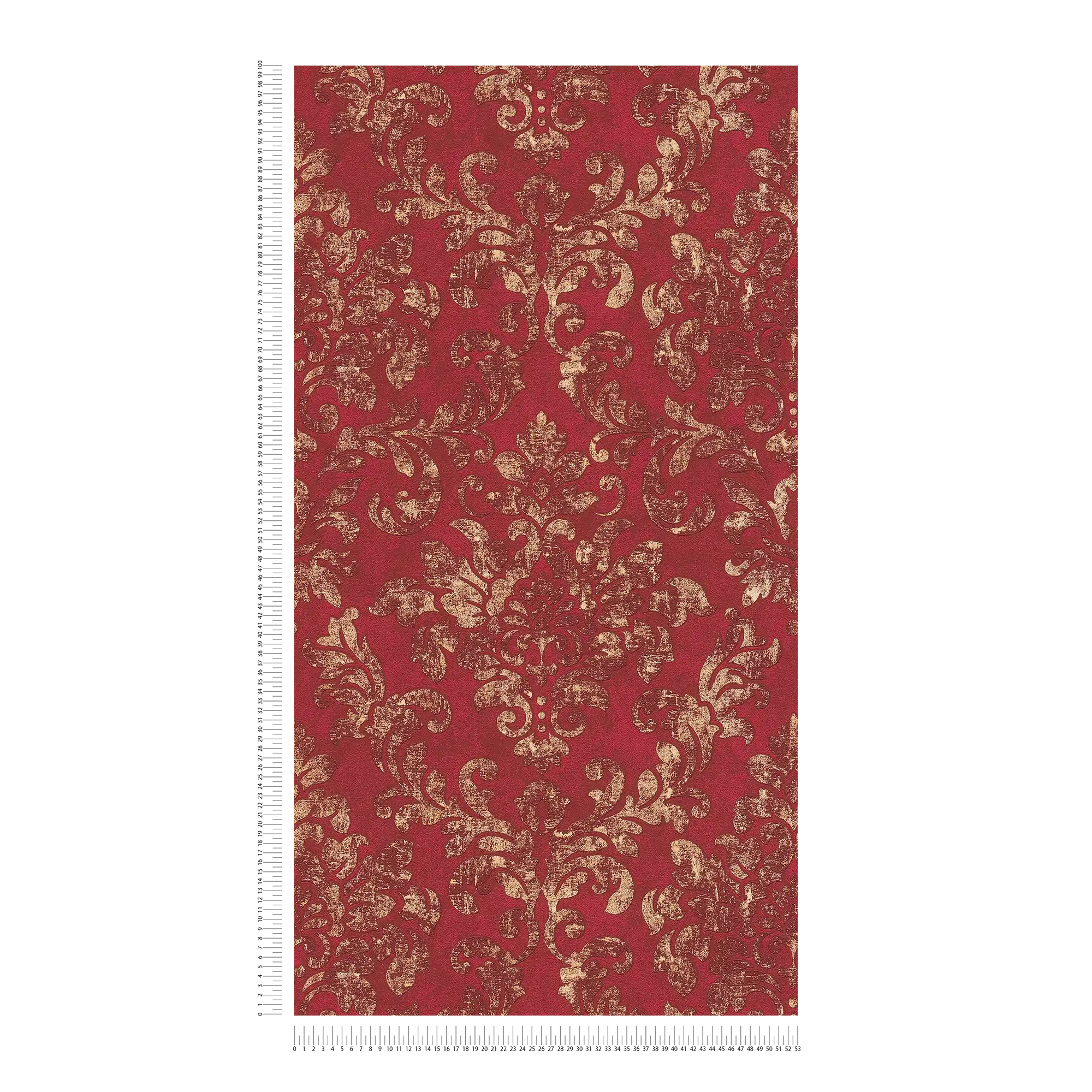             Papier peint baroque avec ornements en look usé - rouge, or
        