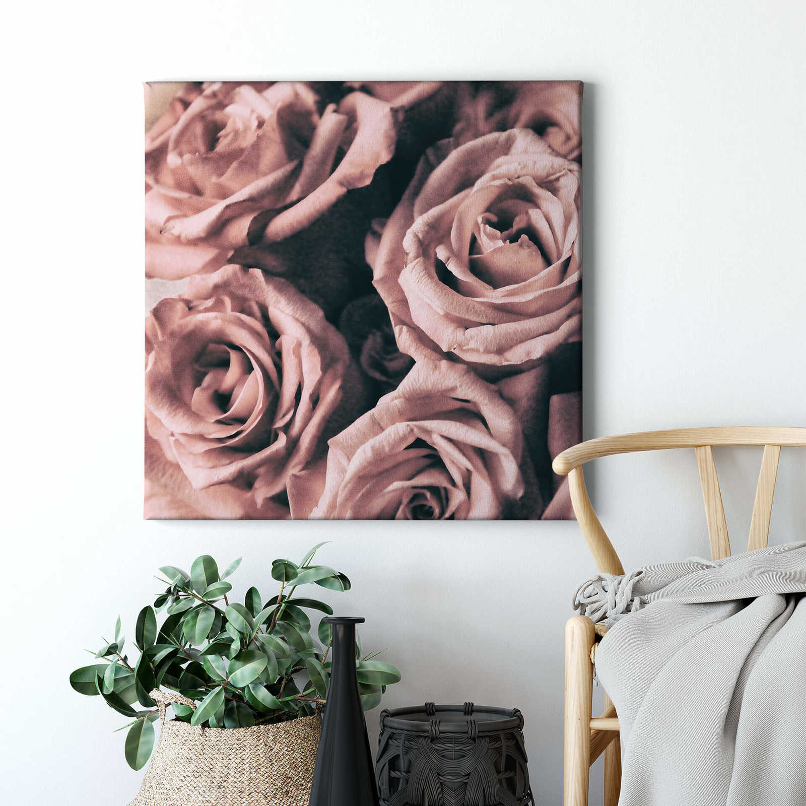             Tableau sur toile Roses motif fleurs style vintage - 0,50 m x 0,50 m
        
