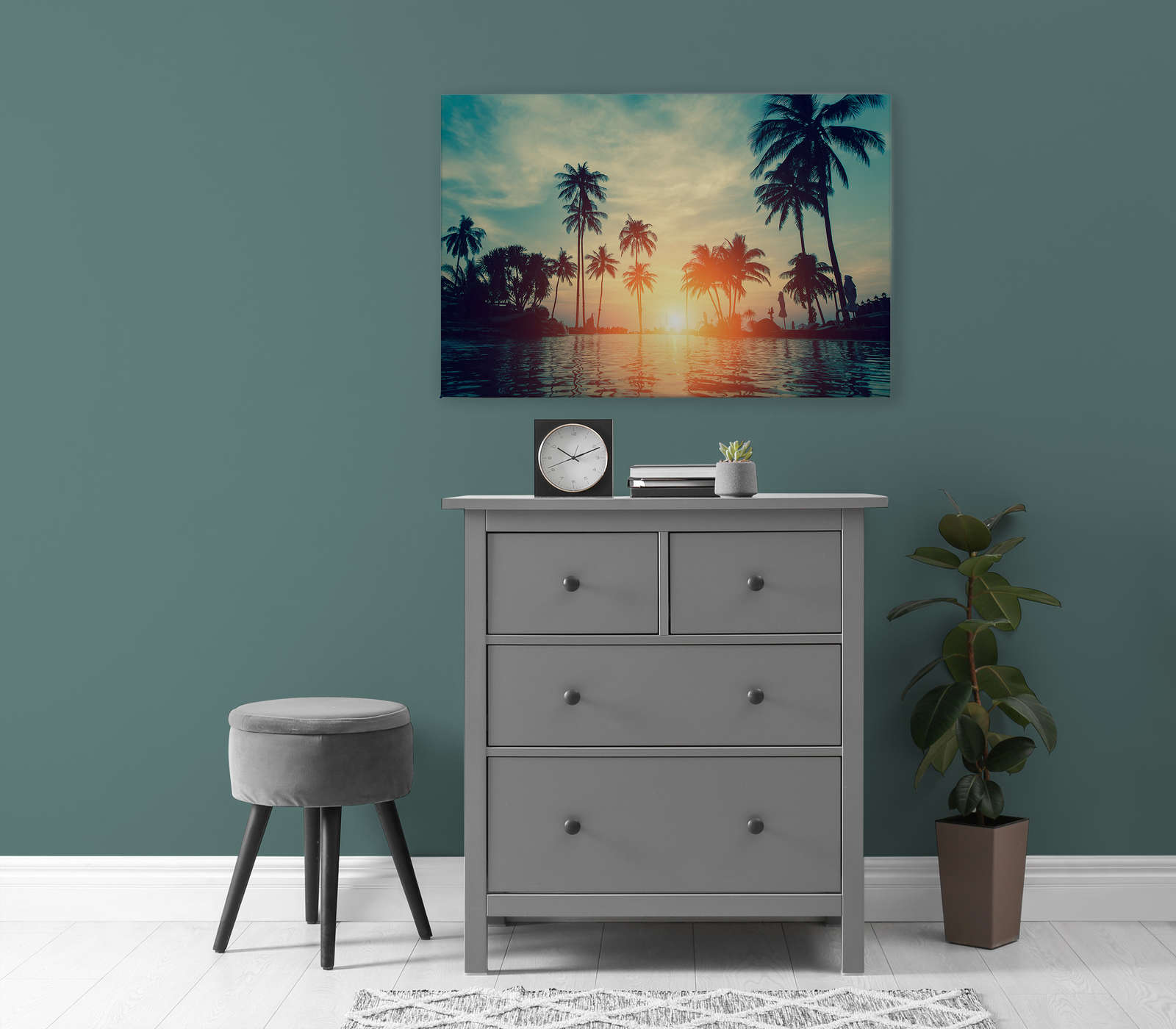            Canvas painting with palm trees on the water in the sunset - 0.90 m x 0.60 m
        