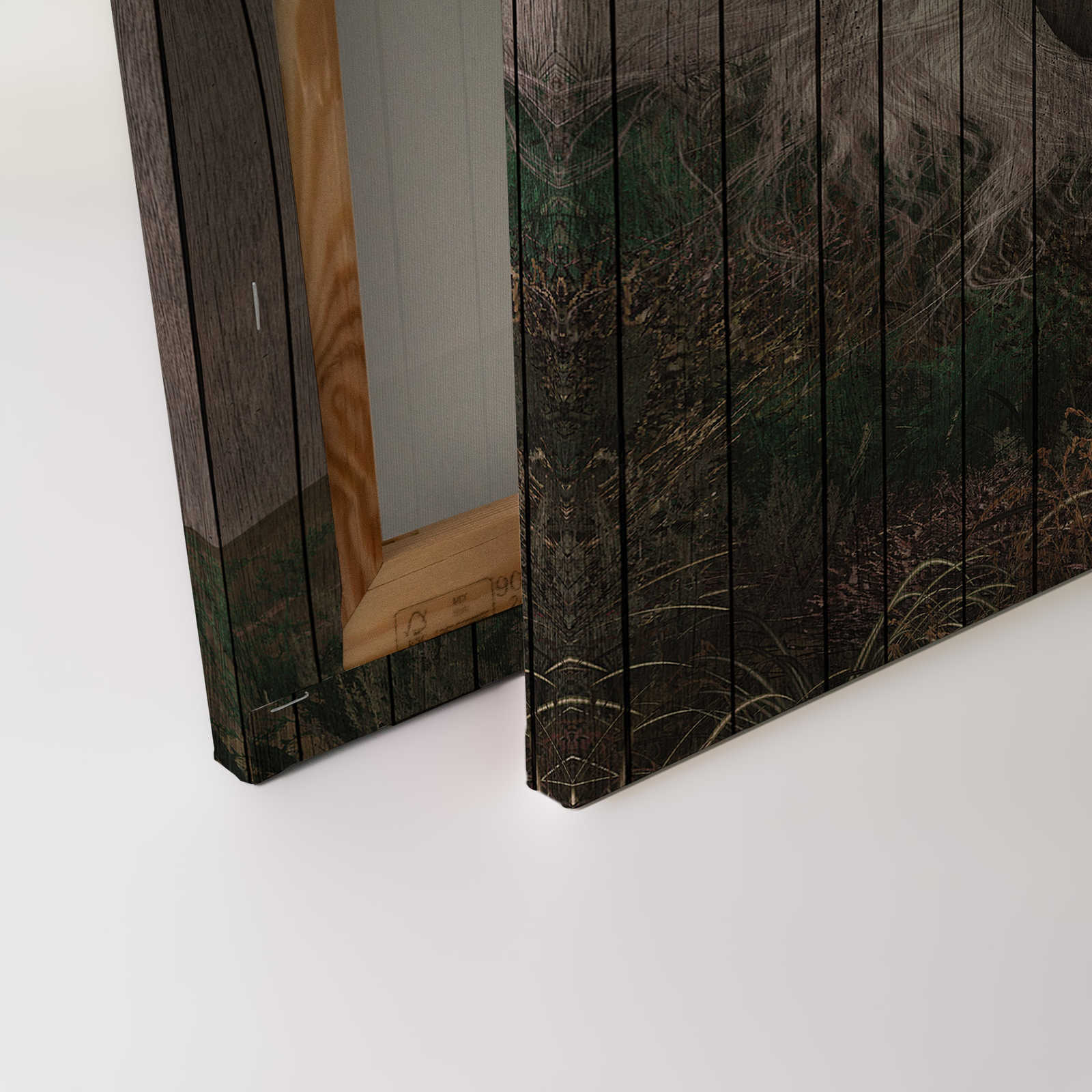            Fantasia 3 - Quadro su tela tinta unicacorno con aspetto di tavola di legno - 0,90 m x 0,60 m
        