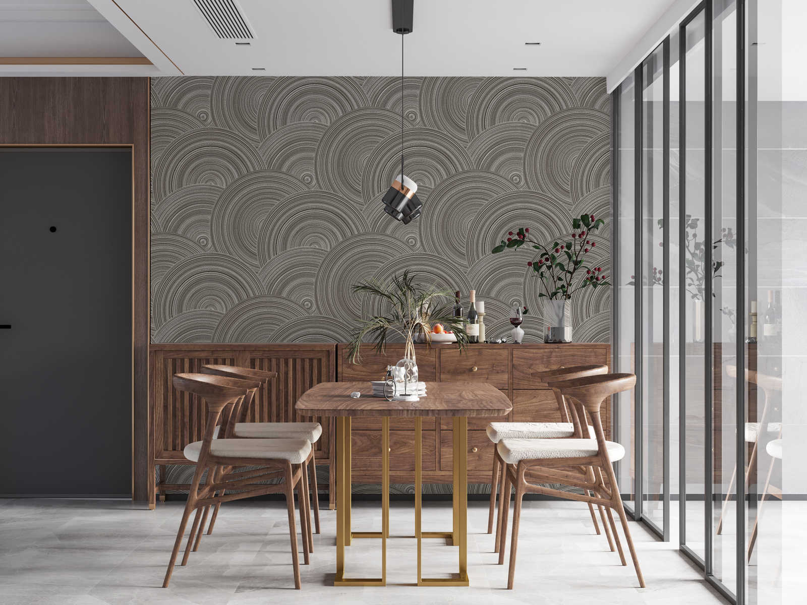             Circle wallpaper with ethno design with texture effect - brown, cream
        