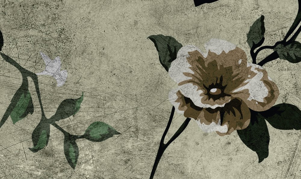             Wild roses 1 - Papier peint rétro sur le thème des roses, vert - structure rayée - bleu, vert | Intissé lisse mat
        