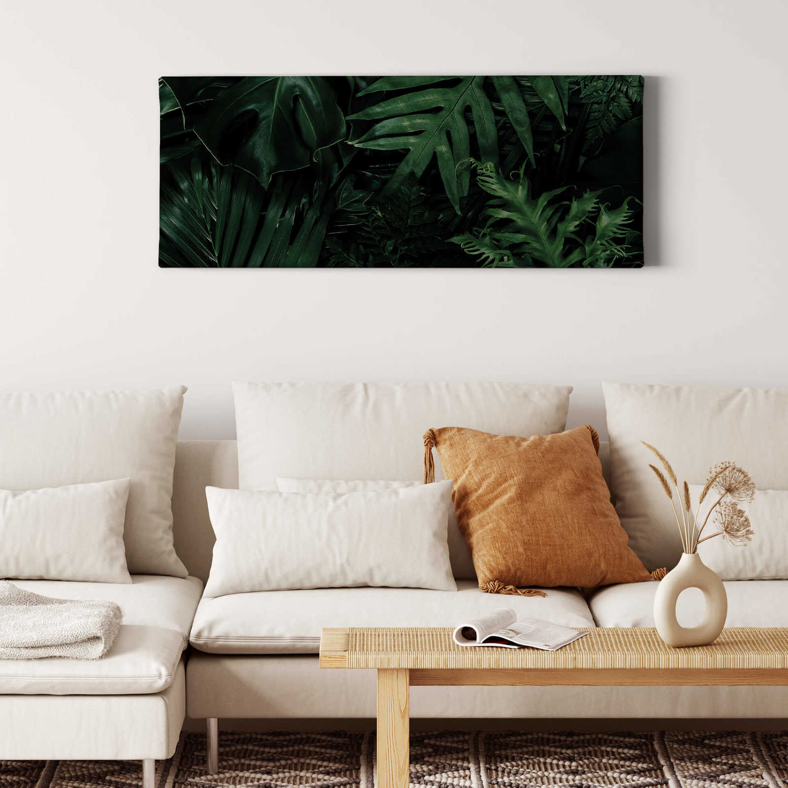             Panorama canvas print green leaves, jungle design
        
