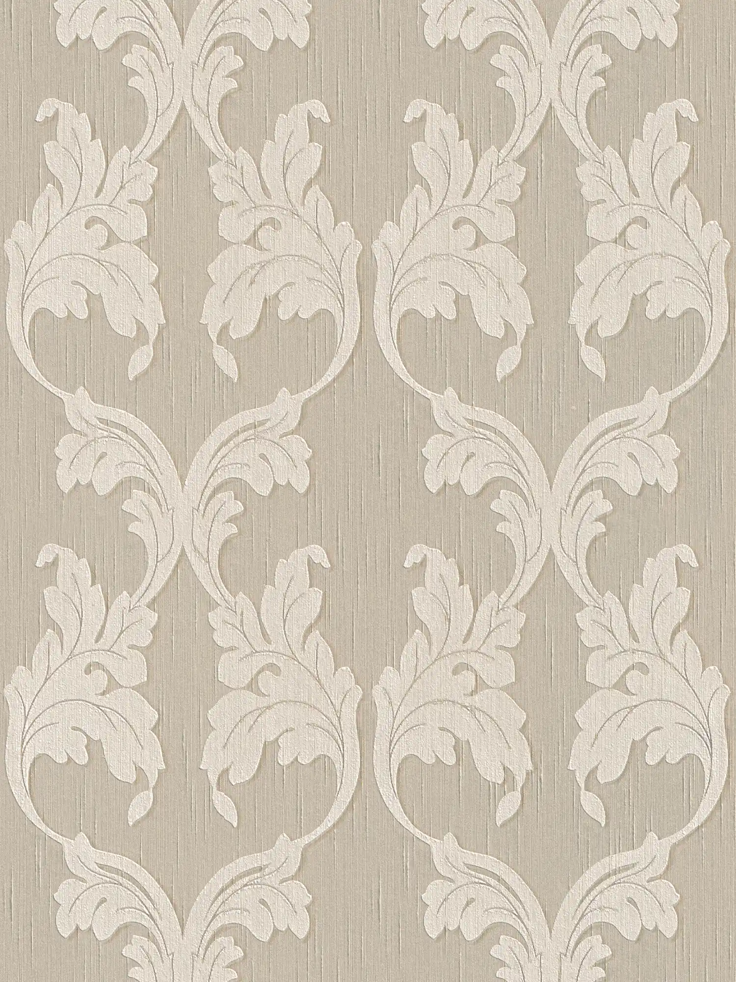 Premium textile wallpaper with ornament vines - beige, cream
