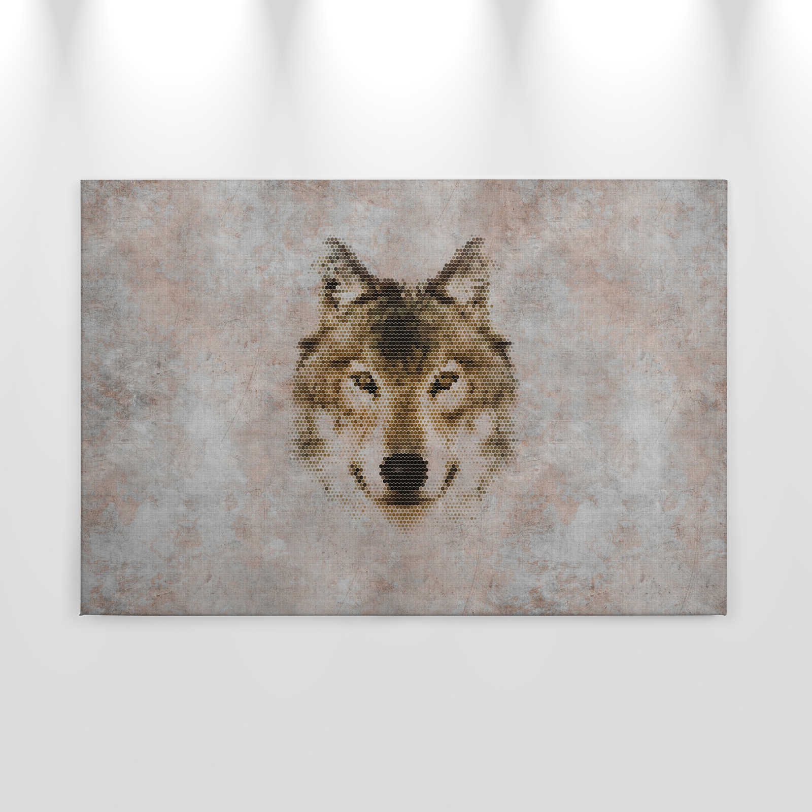             Big three 1 - Concrete-look canvas picture with wolf - natural linen structure - 0.90 m x 0.60 m
        
