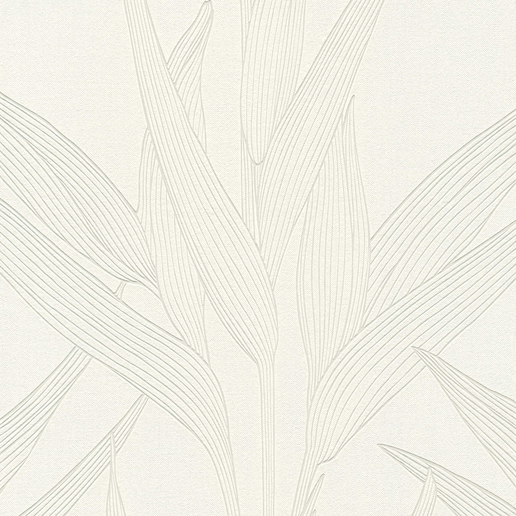 Papier peint structuré avec motif de feuilles - beige, blanc
