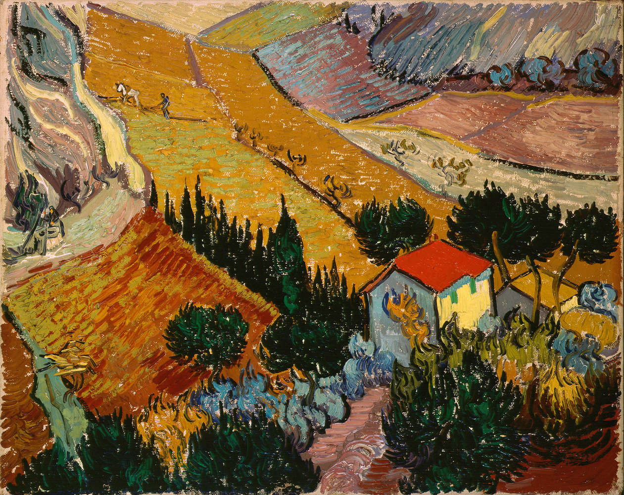             Papier peint panoramique "Paysage avec maison et laboureur" de Vincent van Gogh
        