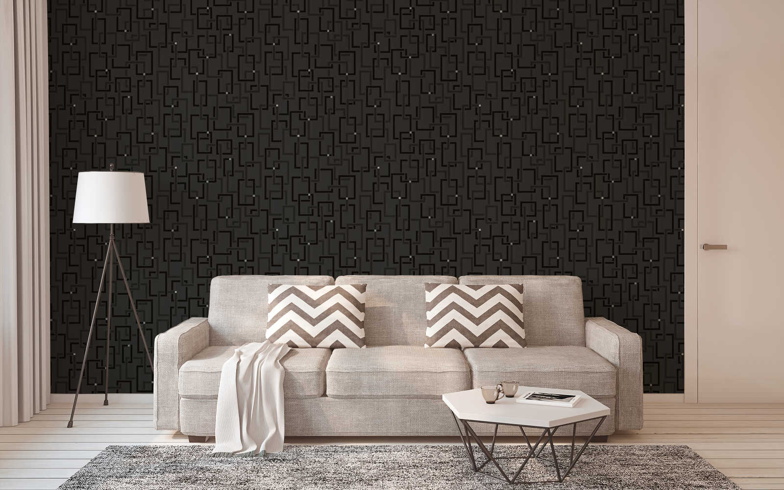             Designbehang retrostijl, patroon & 3D-effect - zwart, zilver
        