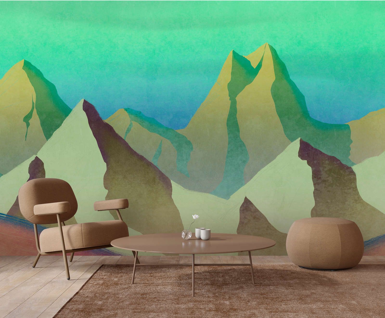             Fotomural »altitude 2« - Montañas abstractas en verde con textura de yeso vintage - Tela no tejida de alta calidad, lisa y ligeramente brillante
        