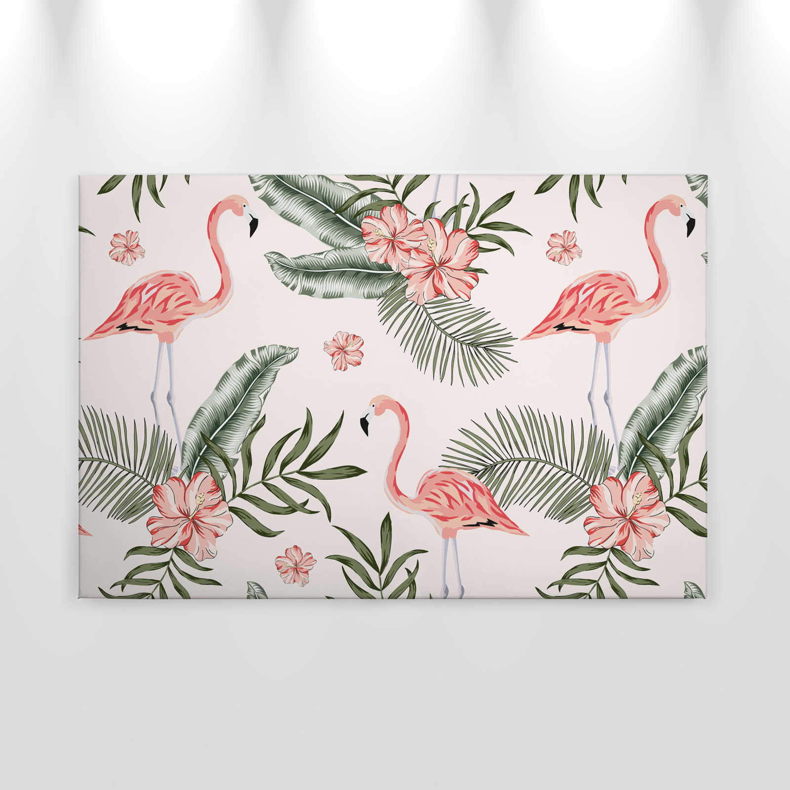             Canvas met flamingo's en tropische planten - 0,90 m x 0,60 m
        