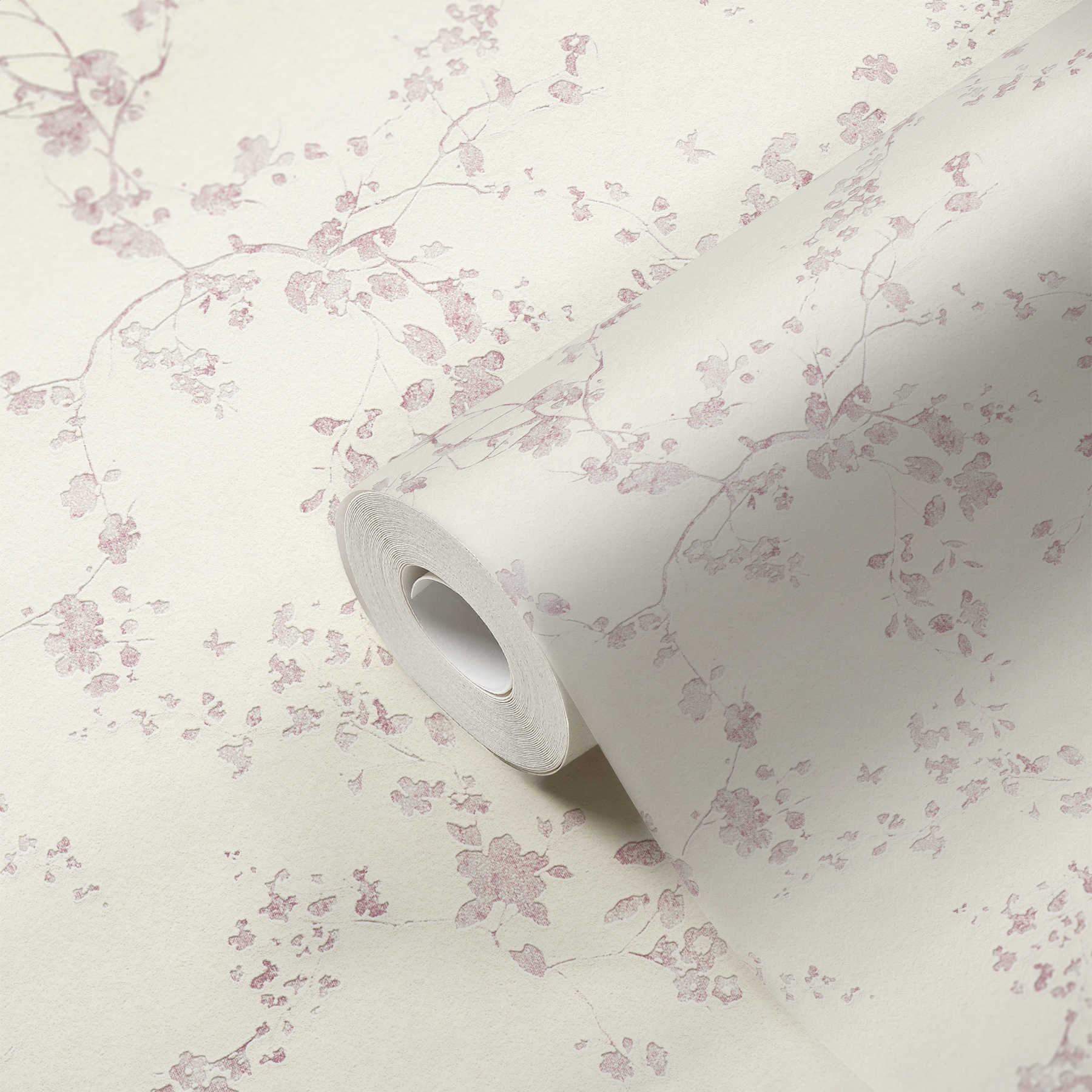             Carta da parati in tessuto non tessuto Flowers in stile country - viola, crema
        