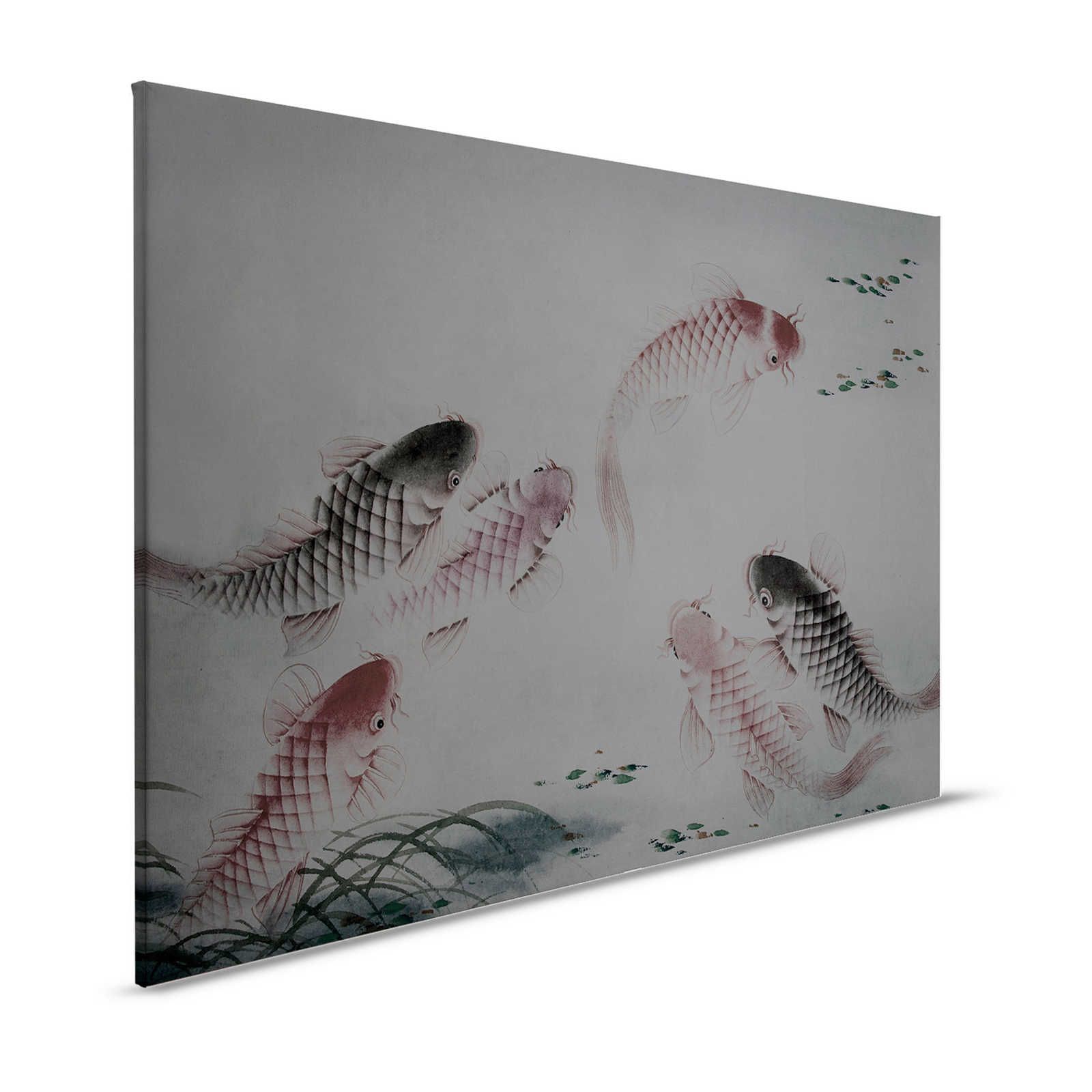 Quadro su tela Asia Style con laghetto Koi | grigio - 1,20 m x 0,80 m
