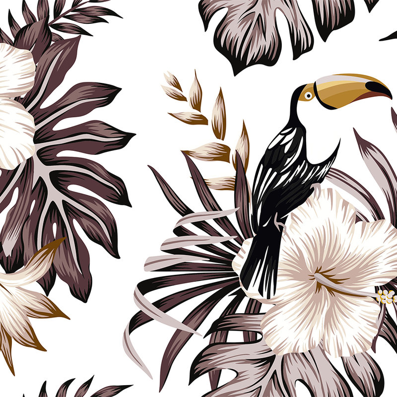        Jungle Plants and Pelican - Grey, White, Black
    