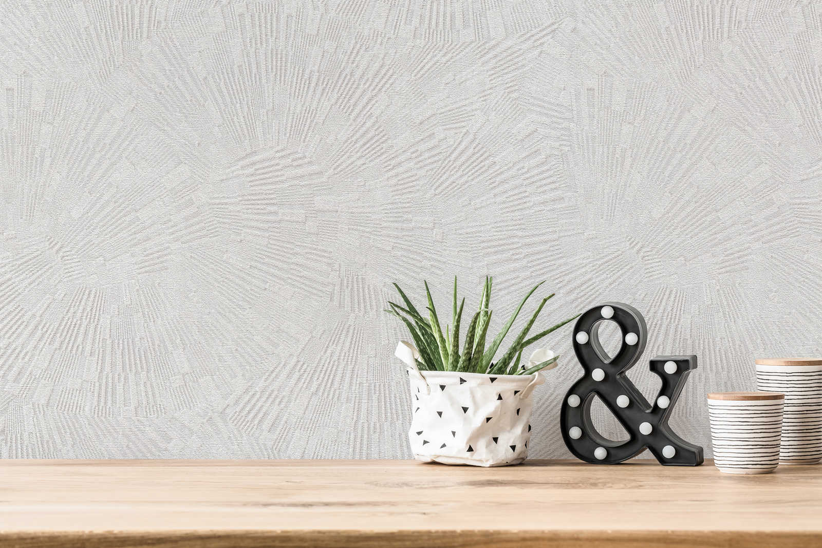             Non-woven wallpaper with graphic pattern in retro style - beige, cream
        