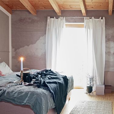 Pink bedroom wall with clouds photo wallpaper DD113782