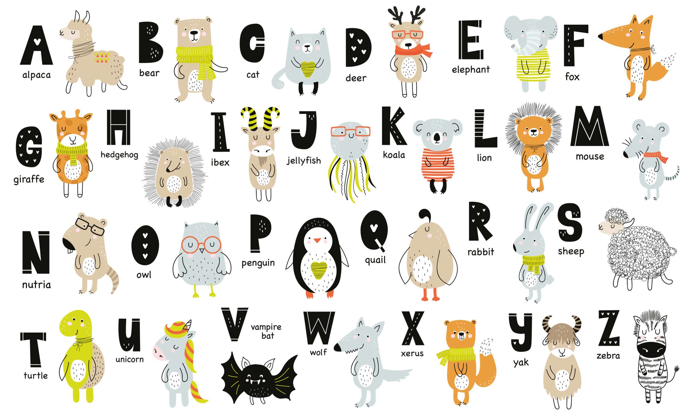             Fotomural Alfabeto con animales y nombres de animales - No tejido liso y ligeramente brillante
        