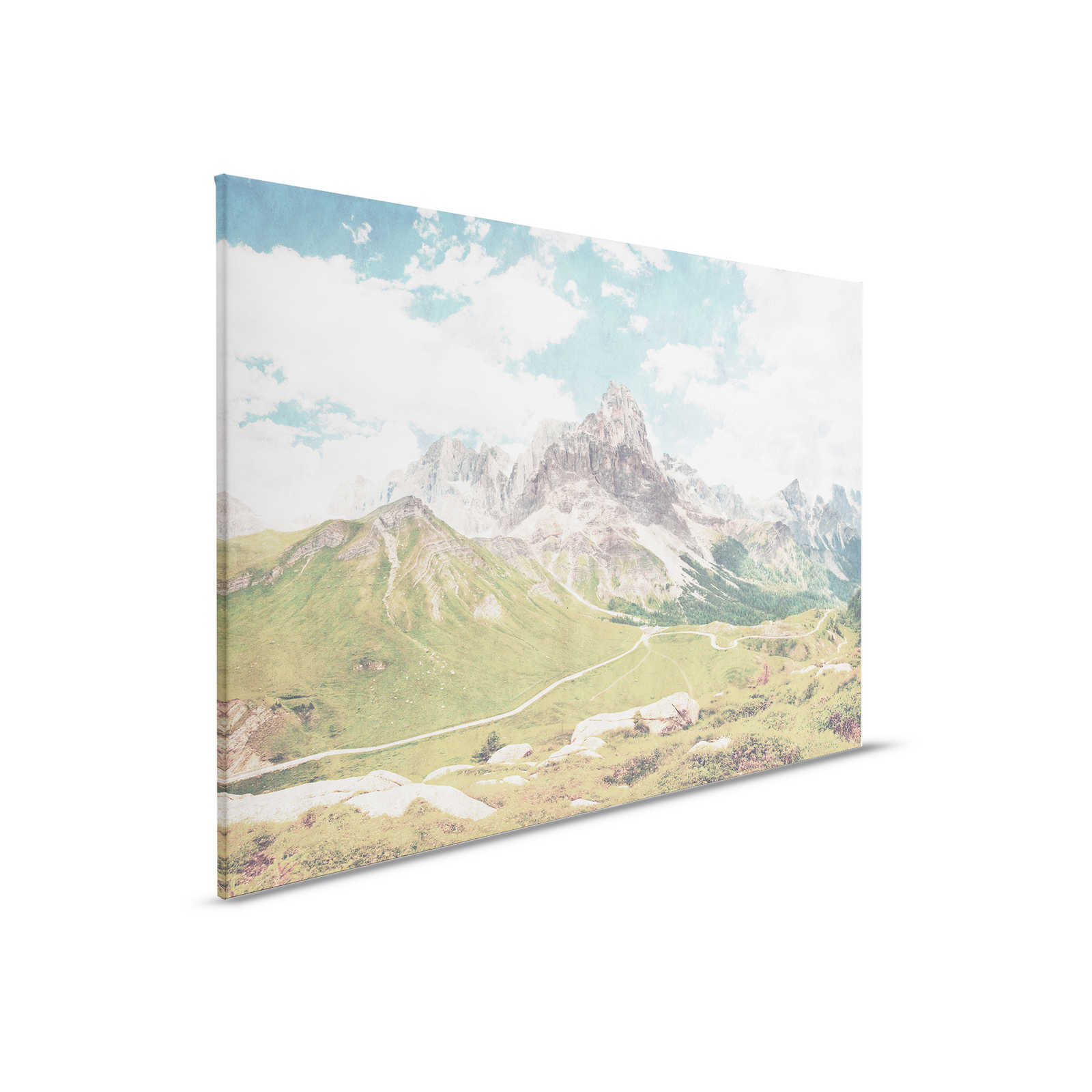         Dolomiti 2 - Canvas painting Dolomites retro photography in blotting paper structure - 0,90 m x 0,60 m
    