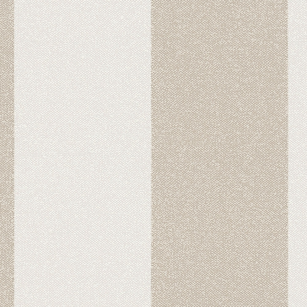             Papier peint à rayures en bloc aspect lin - marron, crème, beige
        