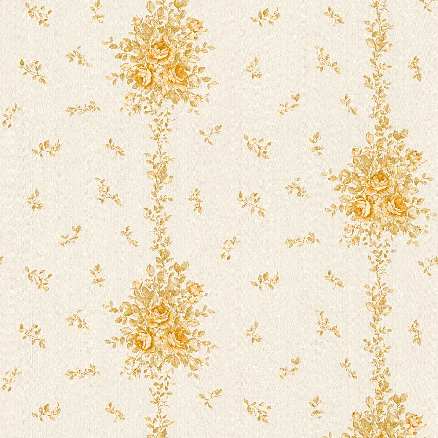         Papel pintado con motivos florales en oro metálico - crema
    