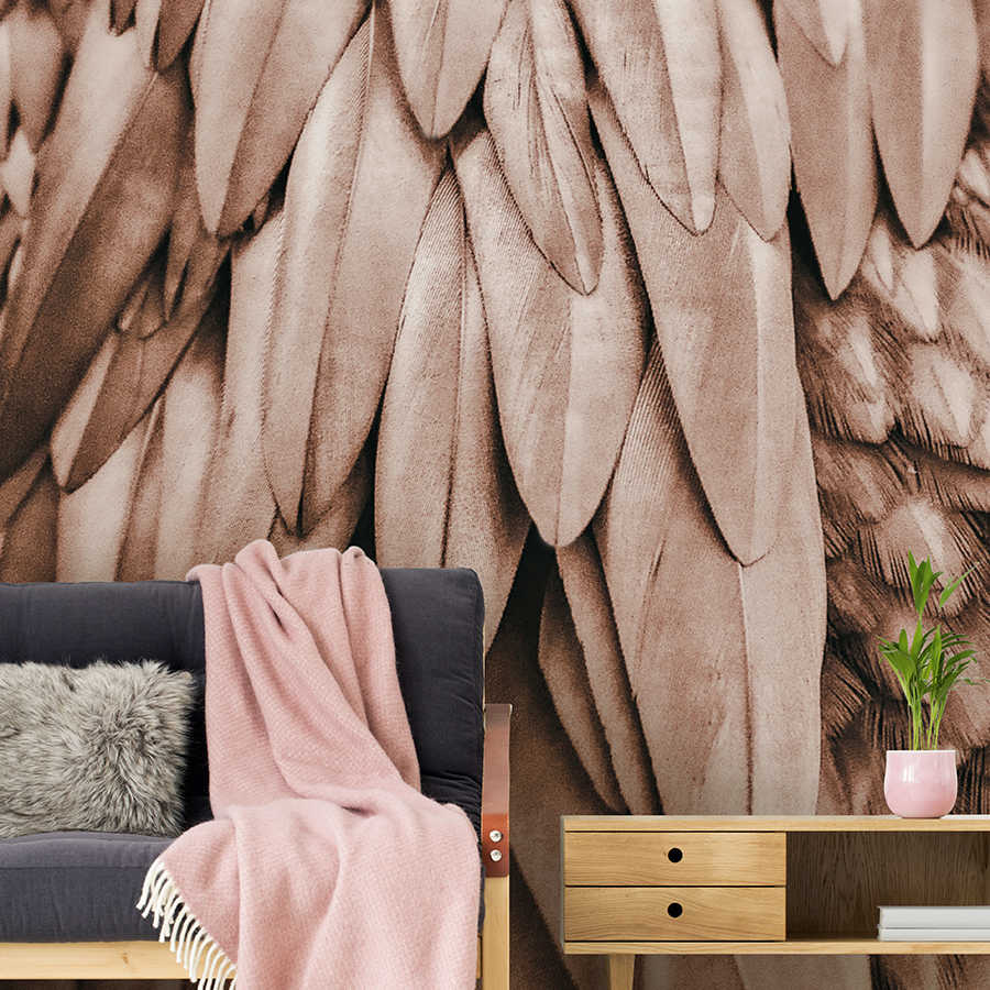 Photo wallpaper feather wings in sepia brown
