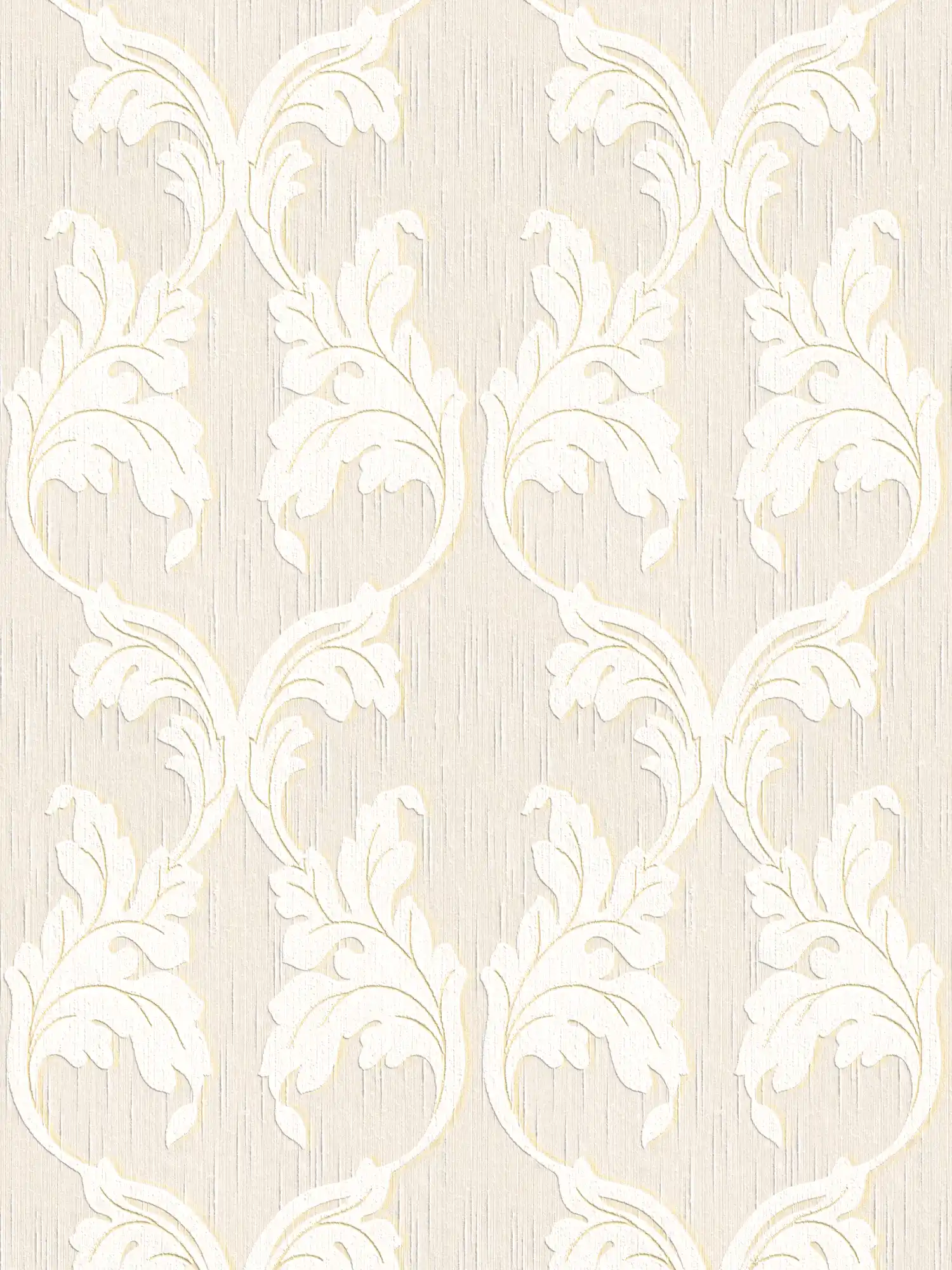 Premium textile wallpaper with ornament vines - beige, cream, gold
