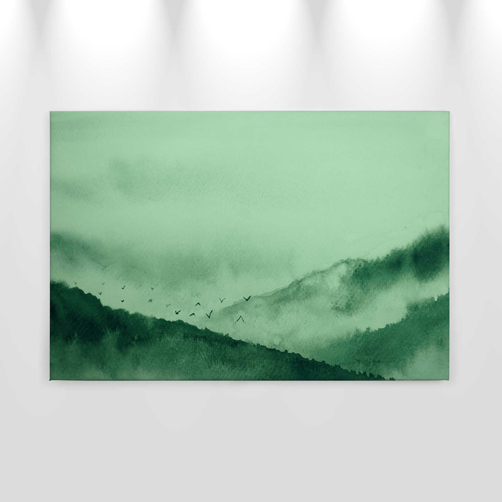             Canvas met mistig landschap in schilderstijl | groen, zwart - 0.90 m x 0.60 m
        