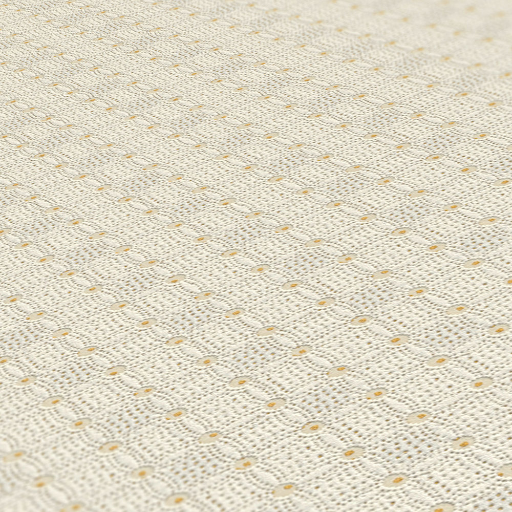             Structured wallpaper with diamond and dots pattern - beige, yellow, cream
        