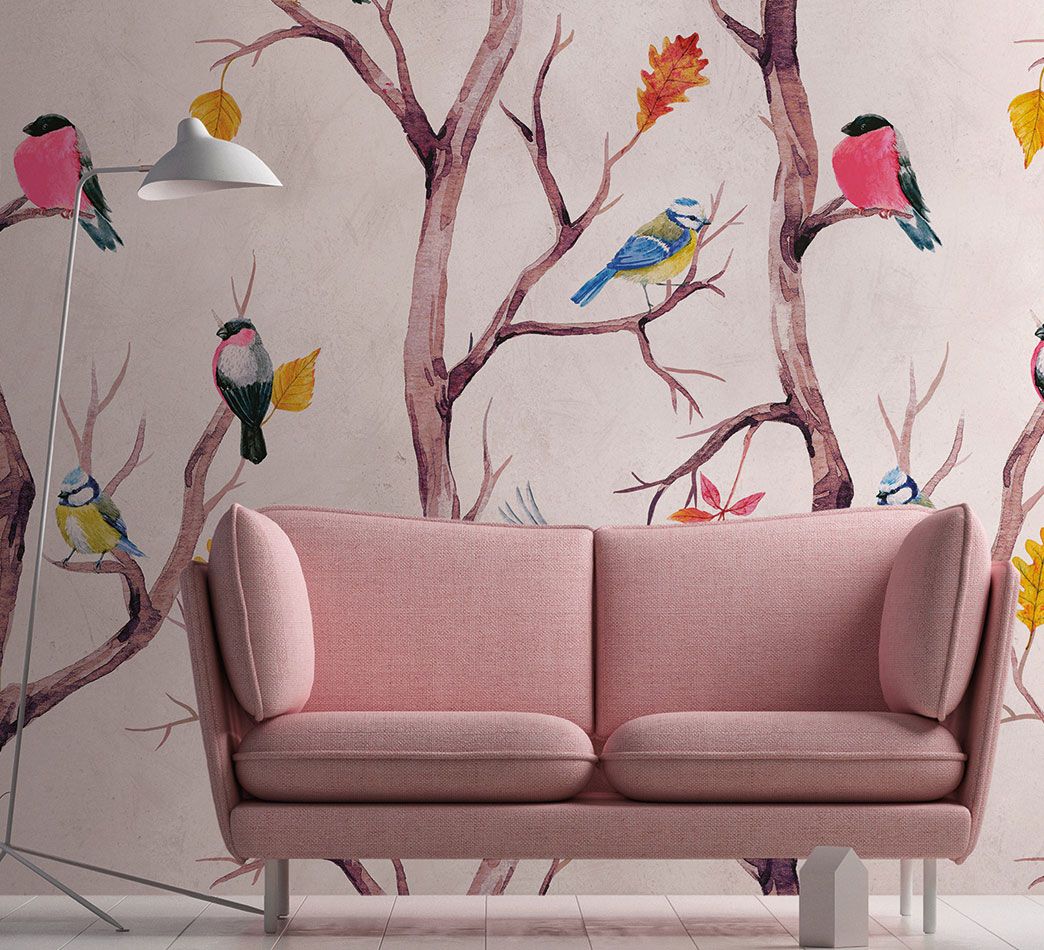 Papier peint spécial oiseaux en rose-382301