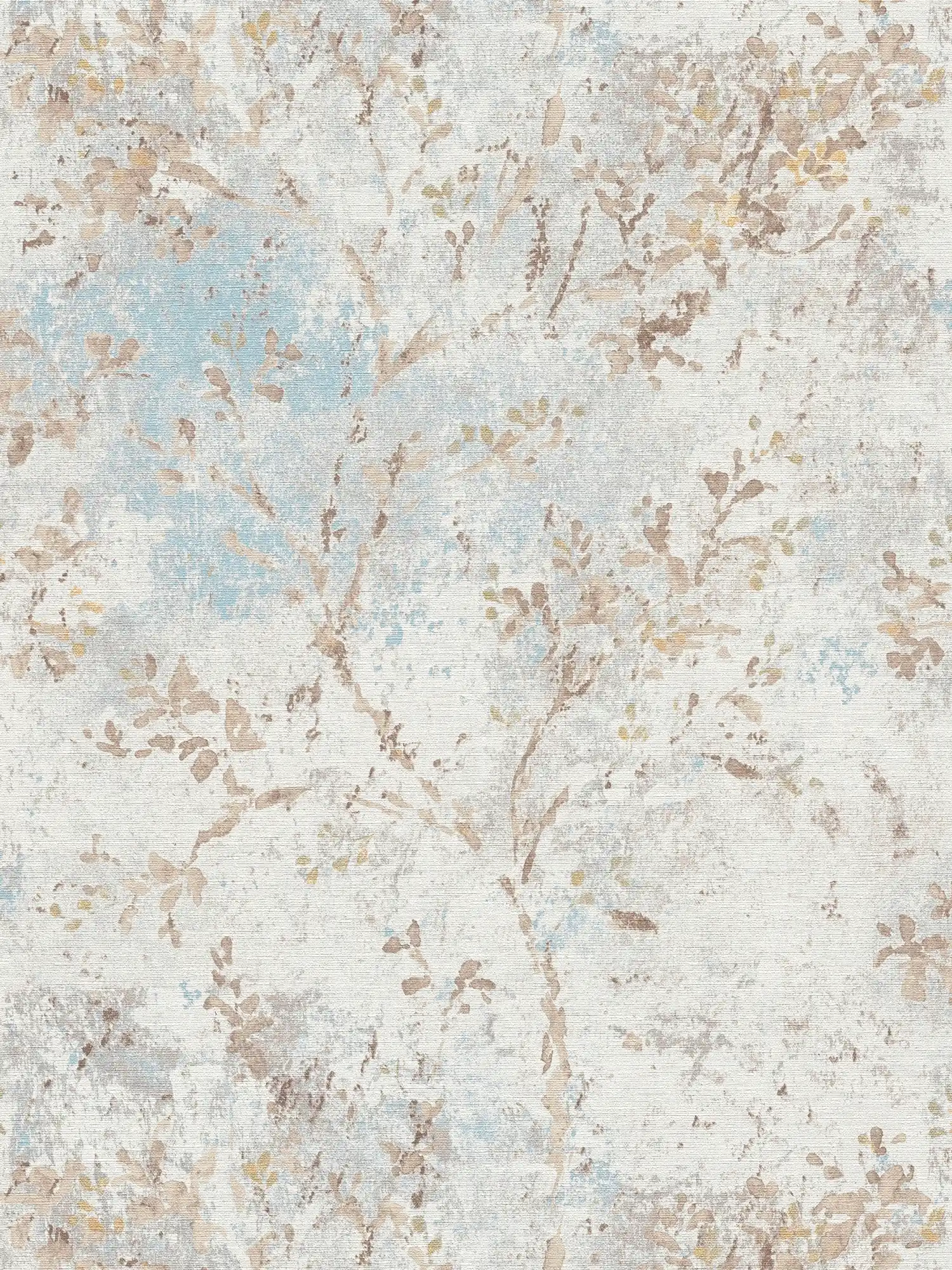 Non-woven wallpaper with a floral watercolour look - blue, beige, gold
