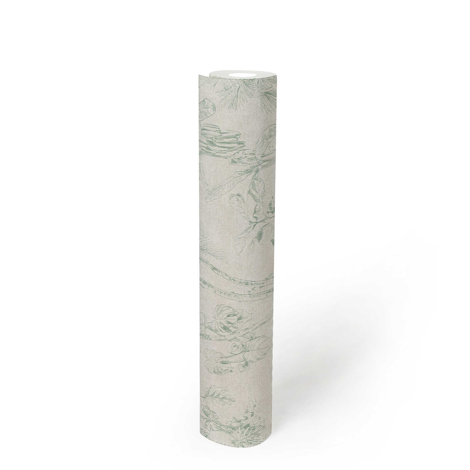             Papier peint aspect lin Design jungle avec palmiers - gris, vert
        