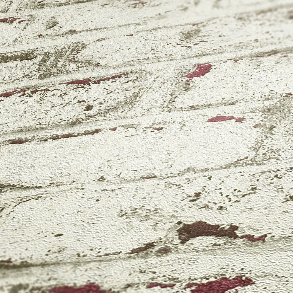             Papel pintado con aspecto de piedra y ladrillo blanco de aspecto vintage - blanco, rojo, beige
        