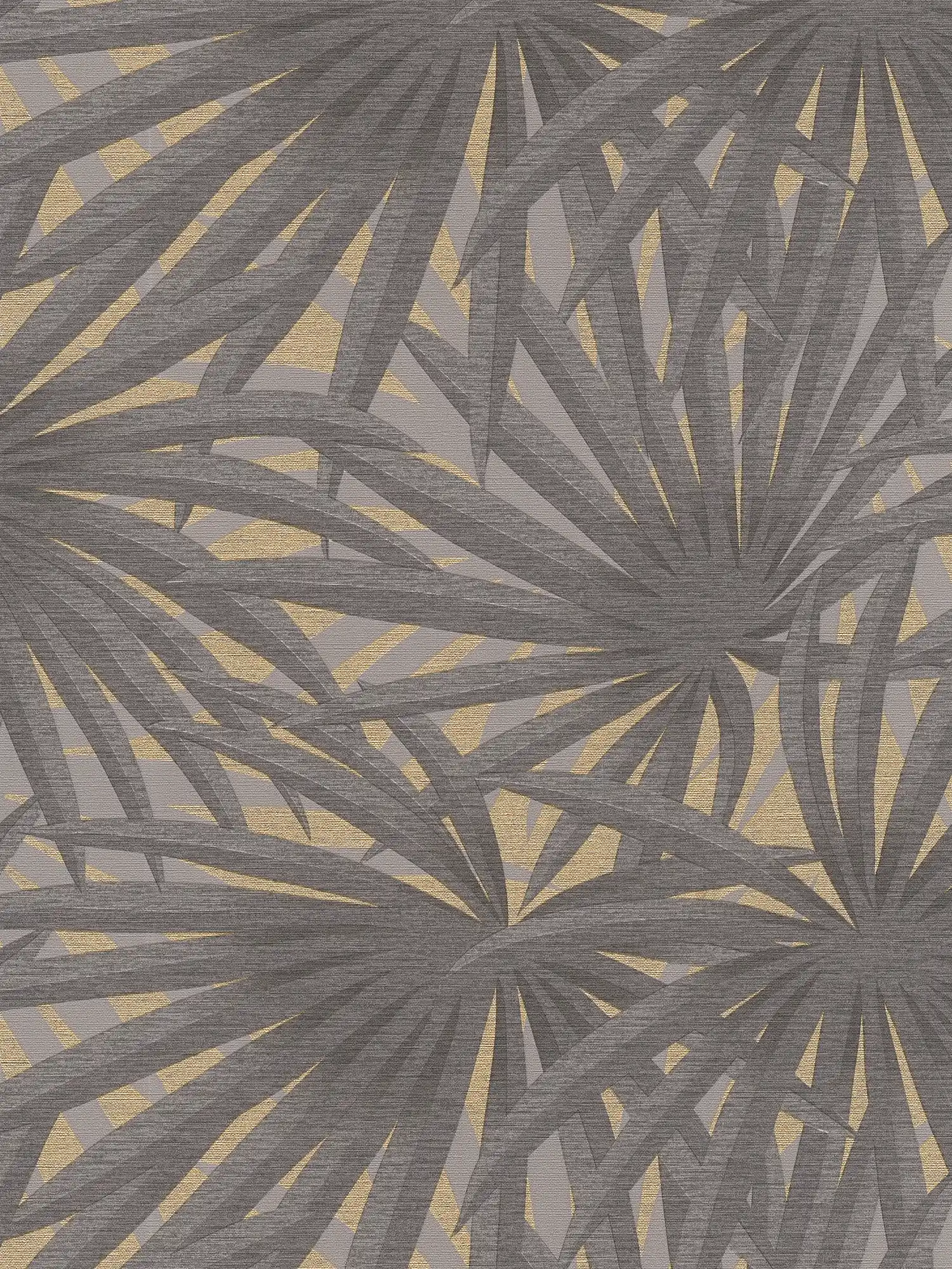 Papel pintado con motivos de hojas y acentos metálicos - Gris, Metálico
