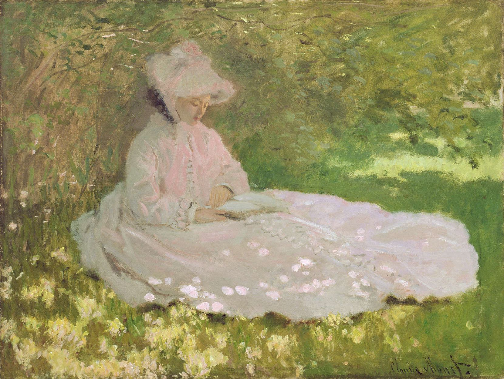             Lente" muurschildering van Claude Monet
        