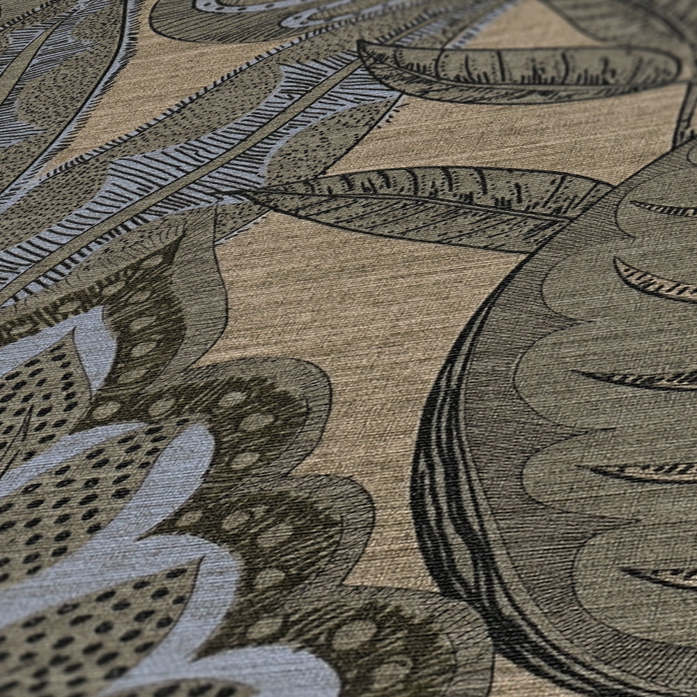             Bloemrijkvliesbehang in grafisch design met lichte structuur, mat - grijs, beige, bruin
        