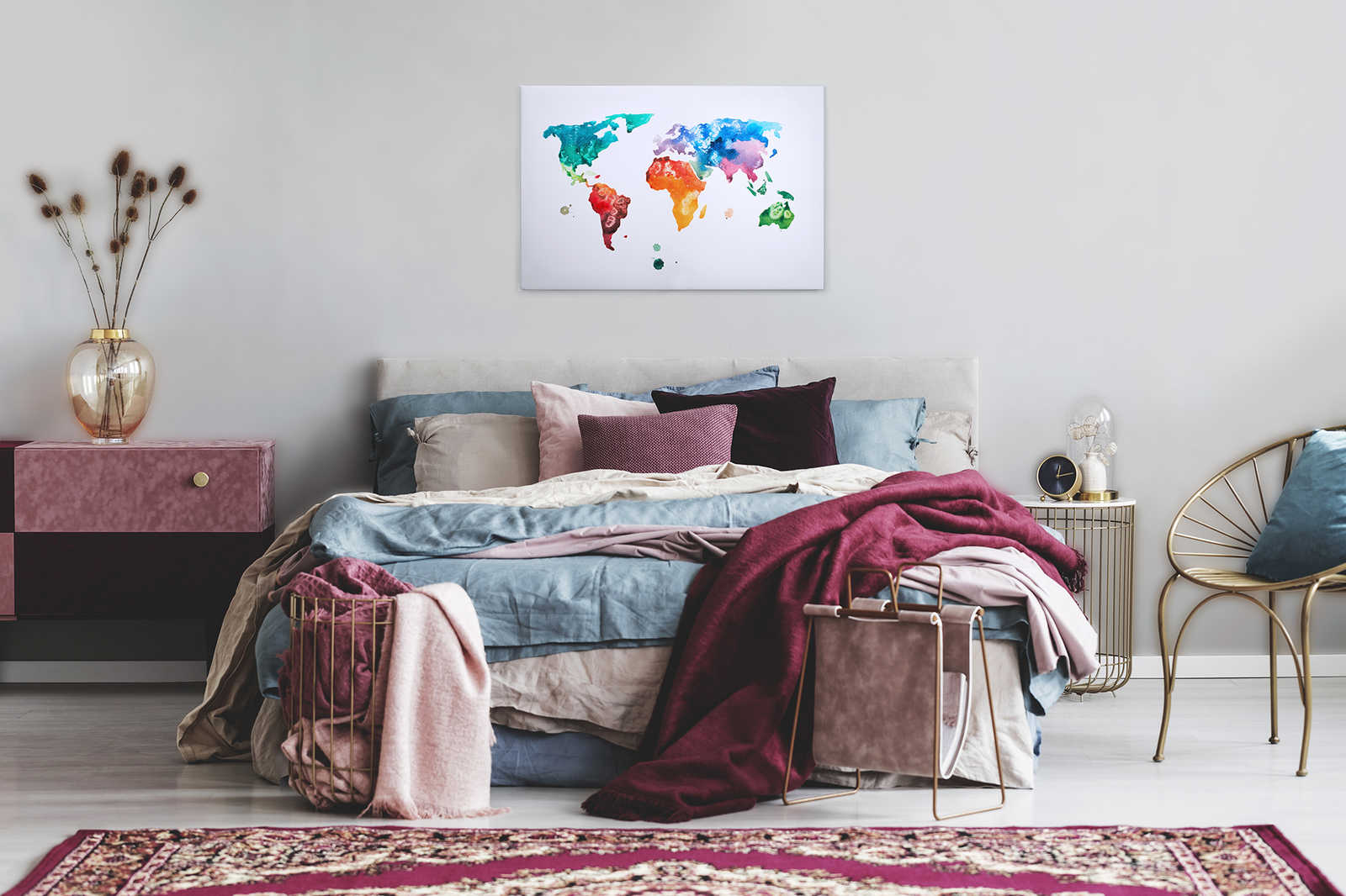            World Map Canvas in Watercolour Optics - 0.90 m x 0.60 m
        