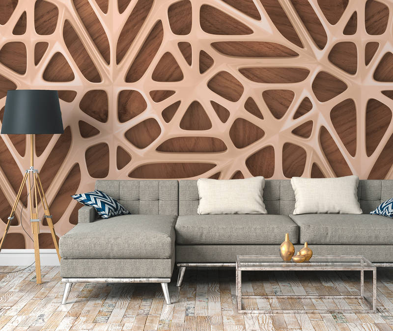             Photo wallpaper 3D design and wood grain - Beige, Brown
        