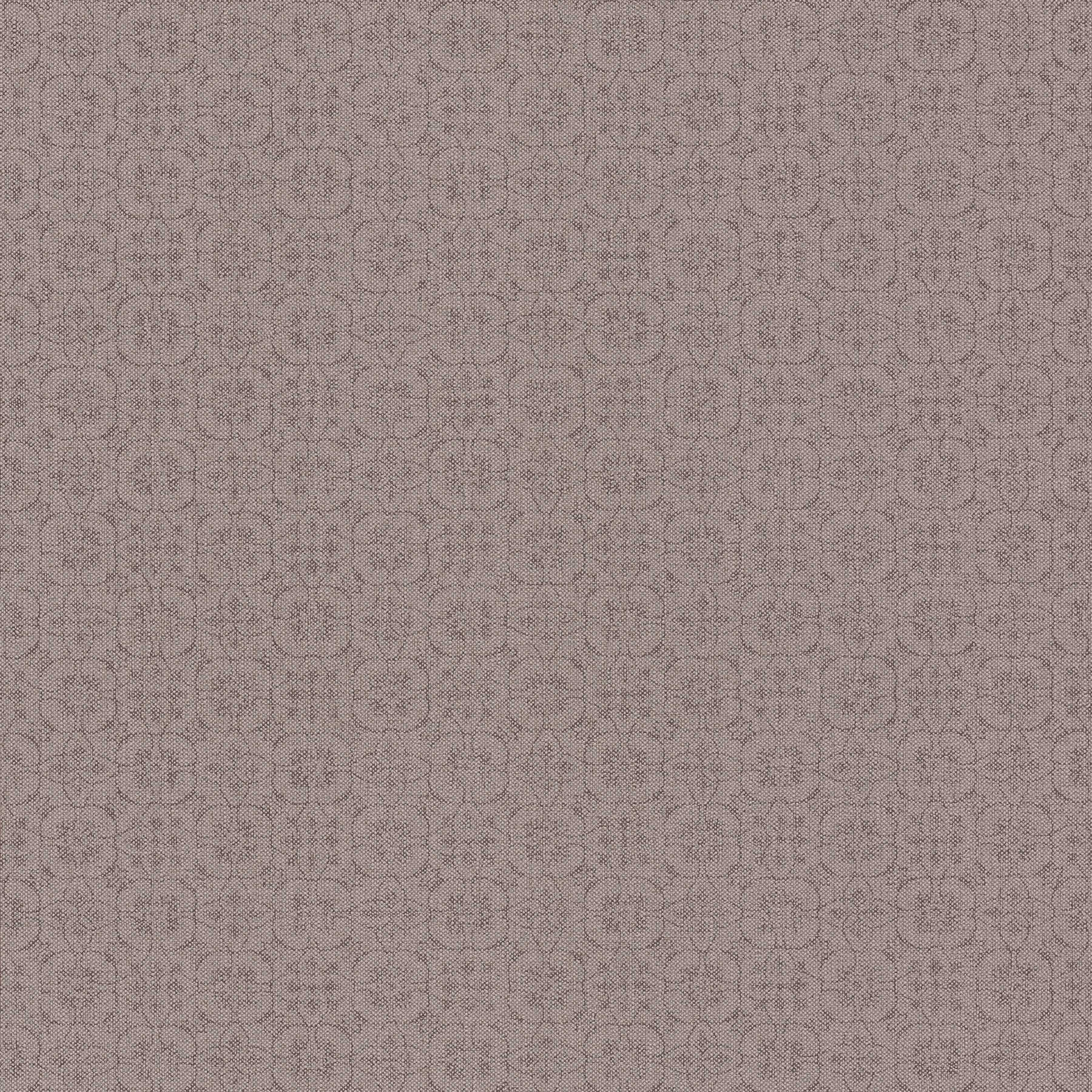 Linen look non-woven wallpaper with vintage pattern - brown
