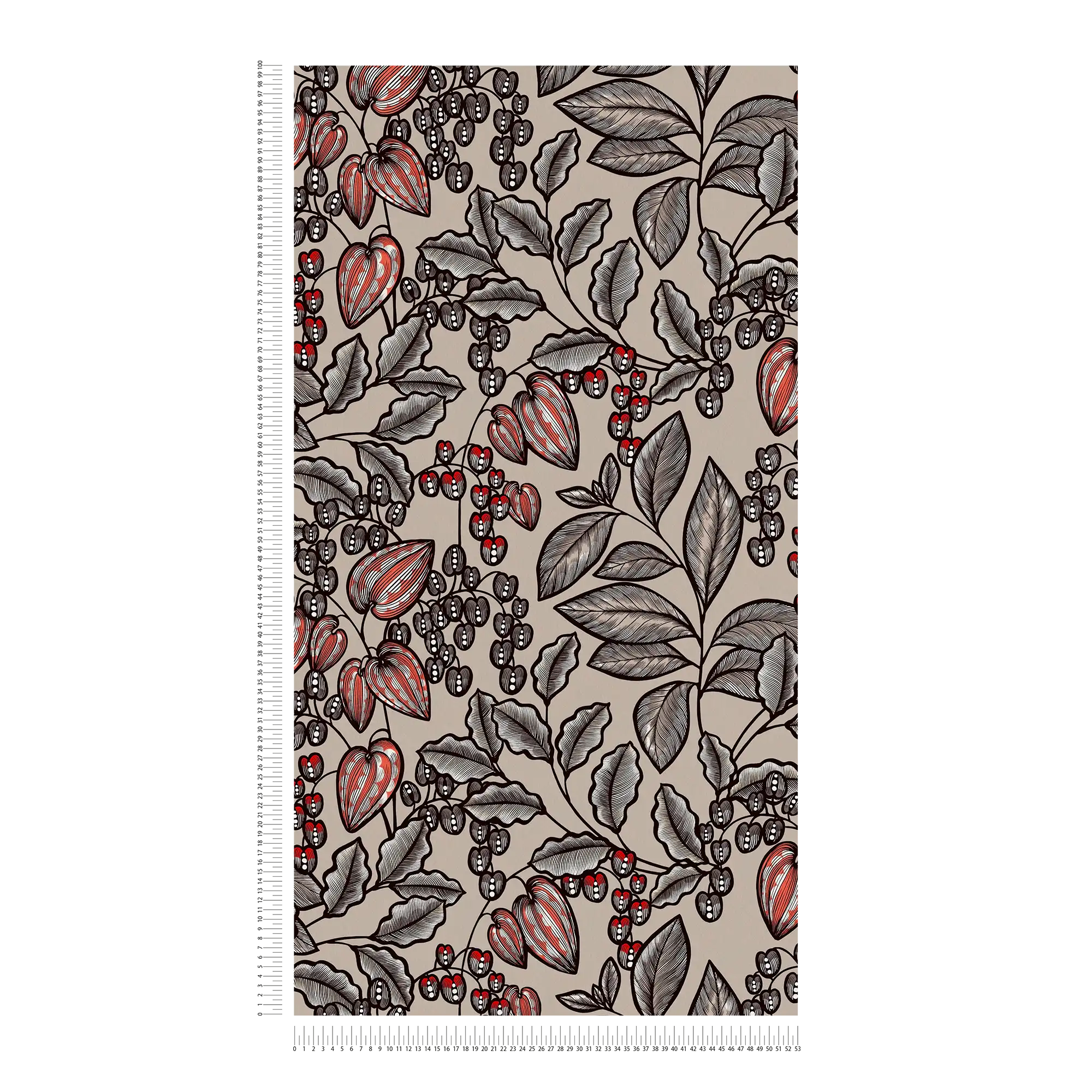             Wallpaper Greige modern flowers & leaves design - brown, grey, red
        