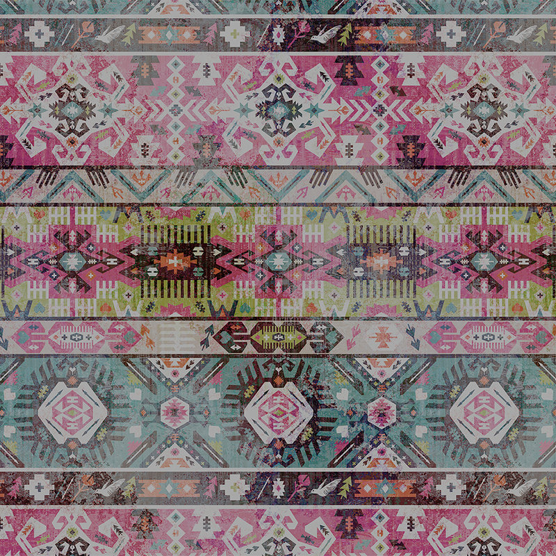         Photo wallpaper ethnic textile pattern, geometric - pink, green
    
