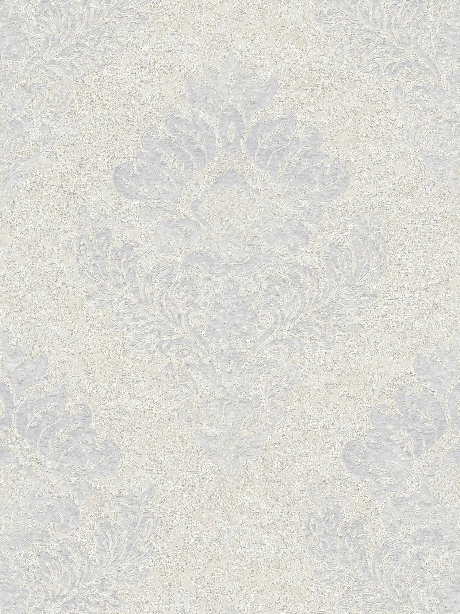 Non-woven wallpaper with floral ornaments & metallic luster - beige, grey, white
