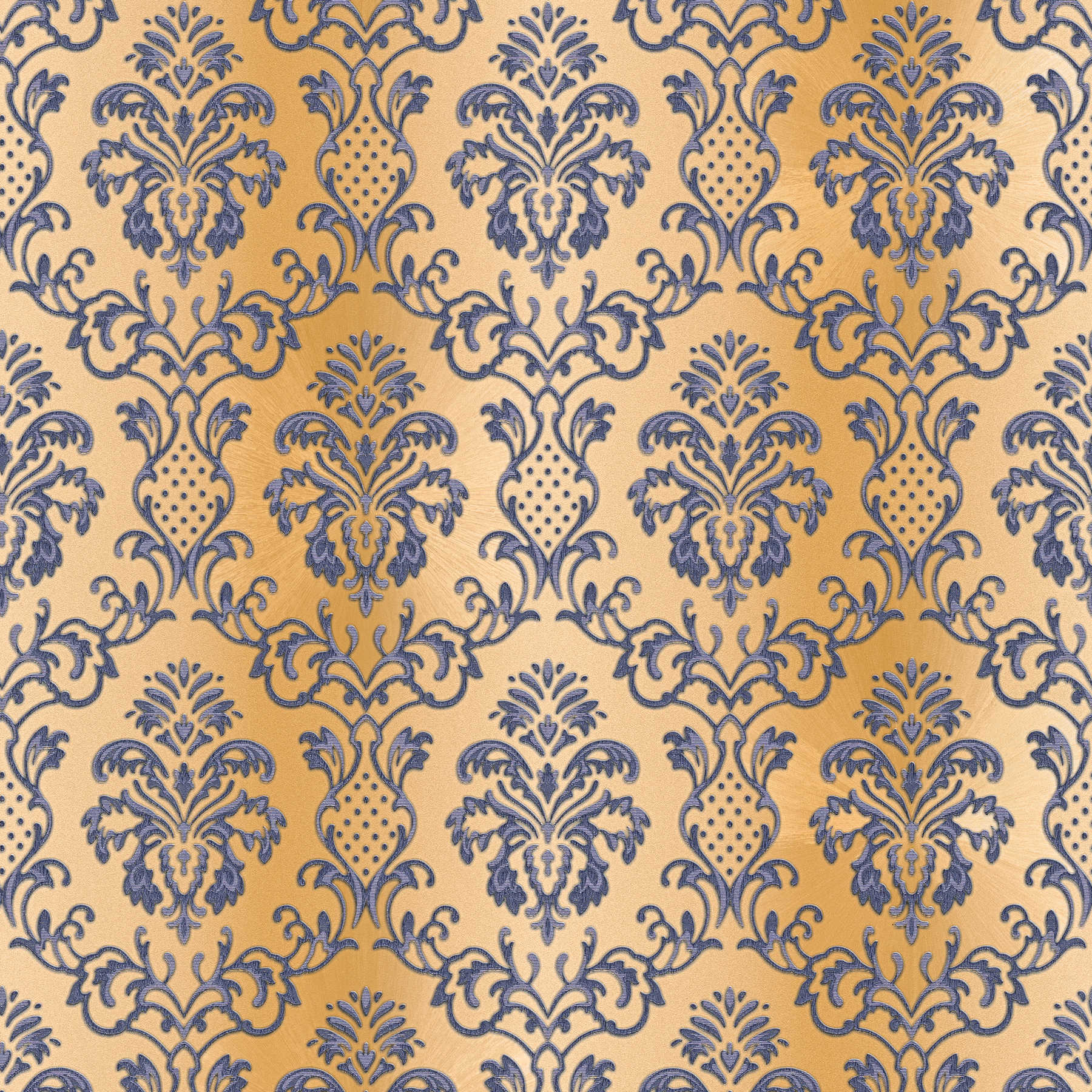 Ornament wallpaper with metallic effect - blue, brown

