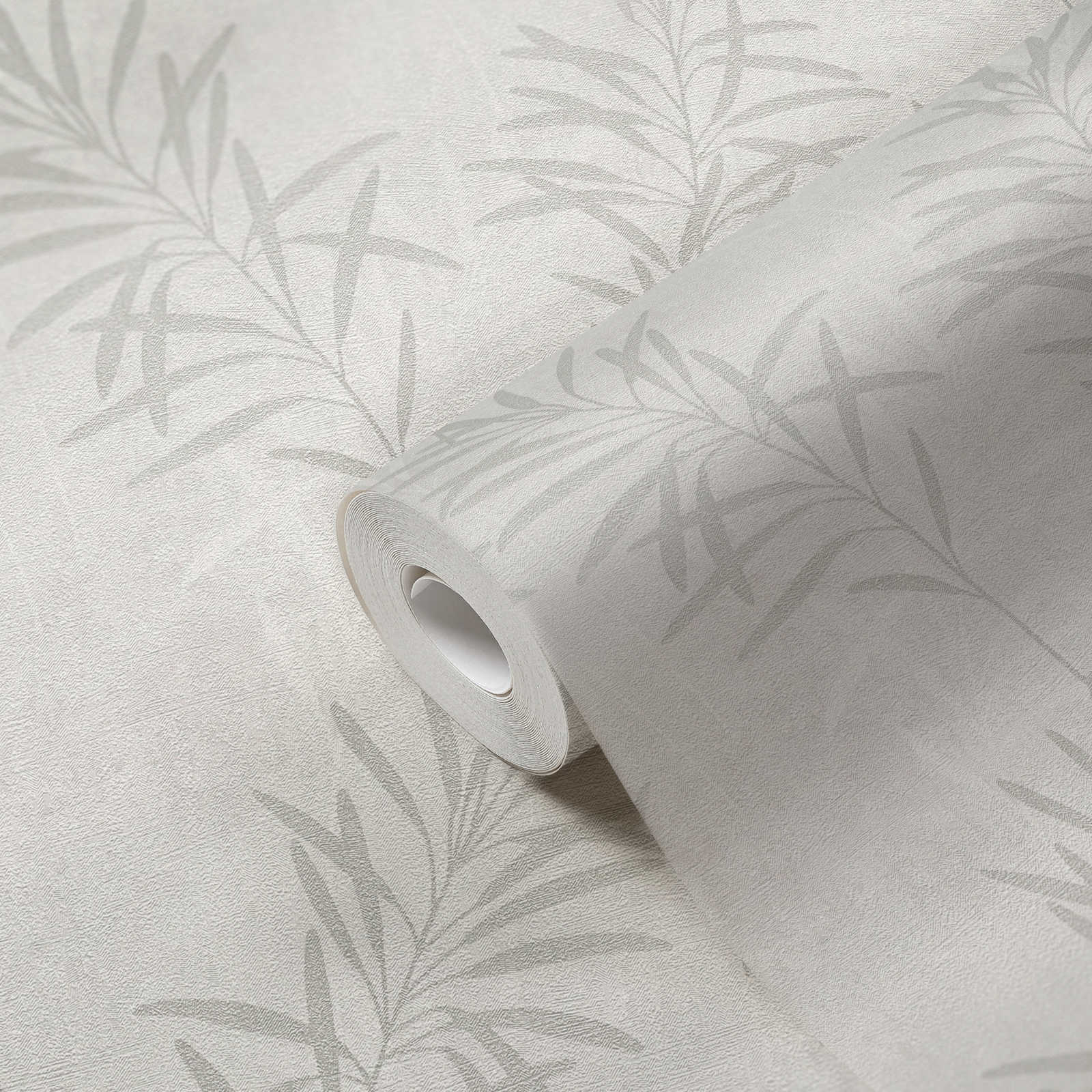             Floral non-woven wallpaper with grass pattern and fine structure - white, grey, metallic
        