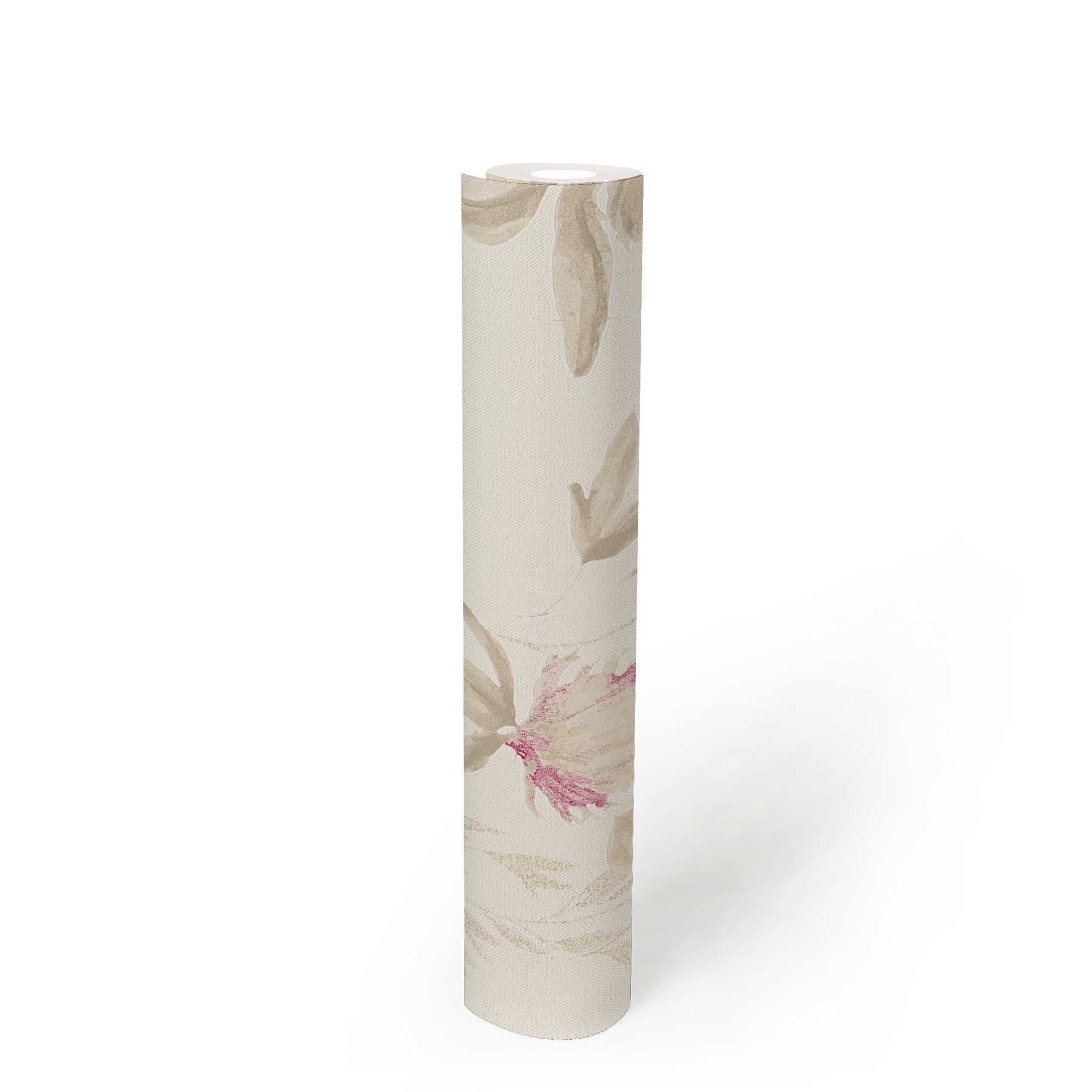             Abstract floral non-woven wallpaper with pink accents - beige, purple
        