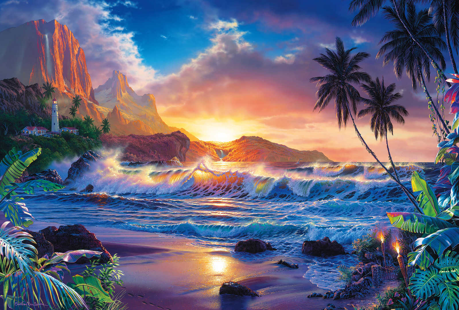 Papel pintado Paisaje paradisíaco mar, playa y acantilados
